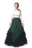 Fiamll Mittelalter Kleidung Damen Renaissance Kostüm Viktorianische Kleider Mittelalter Bluse + Rock Grün+ Schwarz M