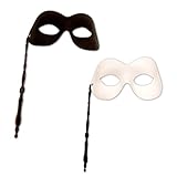 Amakando Elegante Lorgnette Venedigmaske Venezianische Stab Maske Weiße Stabmaske Faschingsmaske Karnevalsmaske Ball Maske