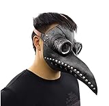 shoperama Latex Pest Doktor Maske Schnabelmaske mit Goggles Maskenball Venedig Commedia dell'arte, Farbe:Schwarz