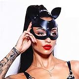 Esenlong Katzenmaske aus Leder,Masquerade Mask Halloween Maske Frauen Sexy Half Face Cat Leder Maske Cosplay Maske für Halloween Party Ball Dance