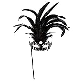 NET TOYS Elegante Stab-Maske mit Feder-Schmuck - Schwarz - Hochwertige Damen-Maskerade Augenmaske Karneval in Venedig - EIN Highlight für Maskenball & Karneval