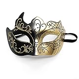 Seglory Venezianische Masken, Maskerade Maske Venezianischen Cosplay Fasching Verkleidung Maskenball Venedig Karneval Mottoparty Kostüm Maske für Herren und Damen (Schwarz/Gold)