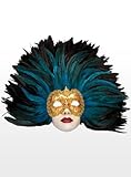 Karneval - Halloween - venezianische Maske - Piuma blu Grande Volto stucco oro