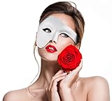Balinco Oper Halbmaske, Herrenmaske, Damenmaske, Venezianische Karnevalsmaske, Half Face Mask, Halloween Maske, Gesichtsmaske Fasching (Weiß)