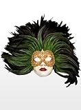 Karneval - Halloween - venezianische Maske - Piuma verde Grande Volto stucco oro