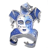 Zoshfo Gruseliger Realistischer Clown Full Face Erwachsene Venezianische Maske Spielzeug,Karneval Maskerade Party Cosplay Requisiten Maske,Handmade Vintage-Maske,Blau