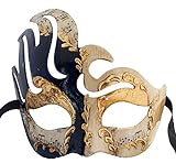 LannaKind Handgefertigte Venezianische Maske Augenmaske Colombina Damen und Herren (C01 Schwarz)