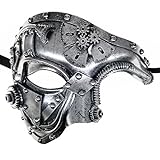 Ubauta Steampunk Metal Cyborg Venezianische Maske,Silber Maskerade Maske für Halloween Kostümparty/Phantom der Oper/Karneval Ball