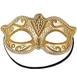 dressforfun 900881 Venezianische Maske für Damen, Augenmaske mit Muster und Zierborte für Maskenball Party Fasching Karneval Halloween - Diverse Farben - (Gold | Nr. 303527)