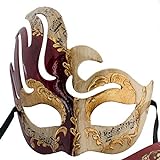 LannaKind Handgefertigte Venezianische Maske Augenmaske Gesicht Colombina Maskenball Damen und Herren rot (C03e)