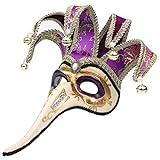 Hophen Venezianische lange Nasenmaske Pest Arzt für Männer Wand Deko Kunst Sammlung Maske (fünfeckig lila)
