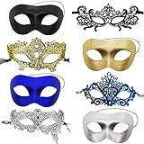 CNYMANY 8 Stk Spitzenmasken für Paare Sexy Augenmaske für Frauen Männer zum Ballfest Venezianische Maskerade Kostüm - Schwarz, Gold, Silber, Blau
