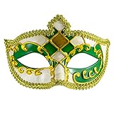 Venezianischer Harlekin | Grün und Gold | Unisex Maskerade Maske | Ideal für Kostümbälle | Herren Damen Maskenball