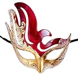 LannaKind Handgefertigte Venezianische Maske Augenmaske Colombina Damen und Herren (C02 Rot)