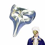 Amakando Edle Schnabelmaske Venezianische Maske Zanni Silber glänzende Pantalone Augenmaske Karneval Venedig Maskenball Accessoire Pestmaske