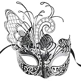 Maskerade-Maske für Frauen Venezianische Maske/Halloween/Party/Ball Prom/Karneval/Hochzeit/Wanddekoration (Silber/Schwarzer Schmetterling)