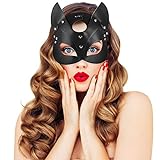 UNOLIGA Halloween Katze Maske Damen, Sexy Venezianische Maske Maskenball Augenmaske, Schwarze PU Leder Catwoman Maske für Maskerade Fasching Karneval Party Christmas Cosplay (Verbesserte Version)
