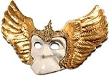 Venezianische Maske Bauta in weiß mit Flügeln in gold zu Karneval